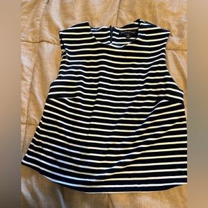 Asymmetrical navy and white striped top